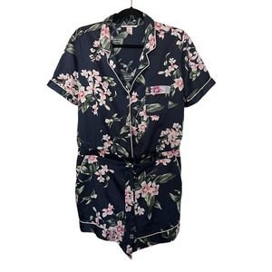 VICTORIA'S SECRET Silky Satin Floral Lounge Wear Lingerie ROMPER Women’s Large